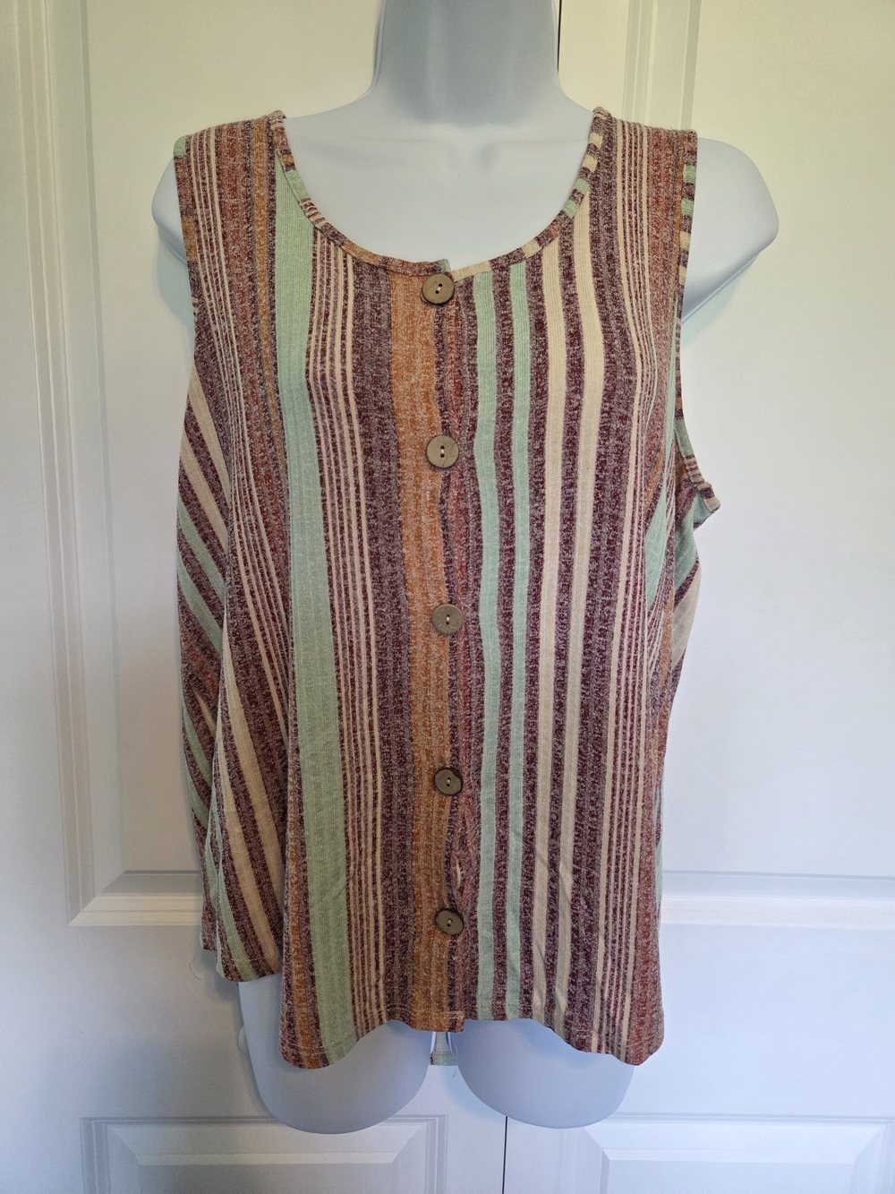 W5 Striped Button-Front Tank Top in Mint, Rust & Cream